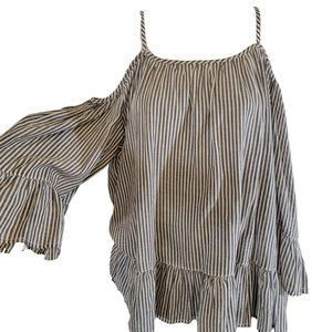 Beachlunchlounge Cold Shoulder Shirt Striped  100% Cotton
